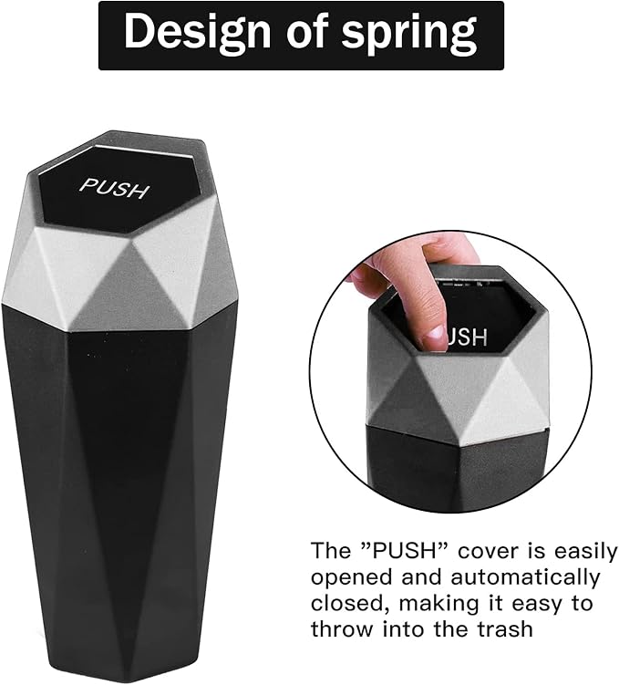 JUSTTOP Car Trash Can with Lid, Easy to Clean, Diamond Design Small Automatic Portable Trash Can, Used in Car Home Office Interior Accessories, 2PCS(Silver)