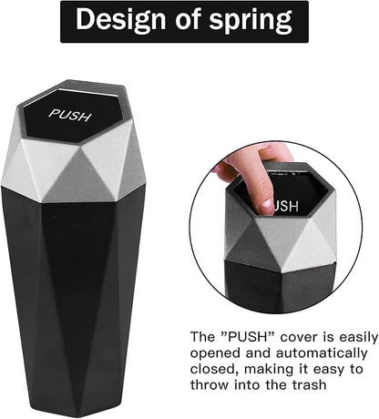 JUSTTOP Car Trash Can with Lid, Easy to Clean, Diamond Design Small Automatic Portable Trash Can, Used in Car Home Office Interior Accessories, 2PCS(Silver)