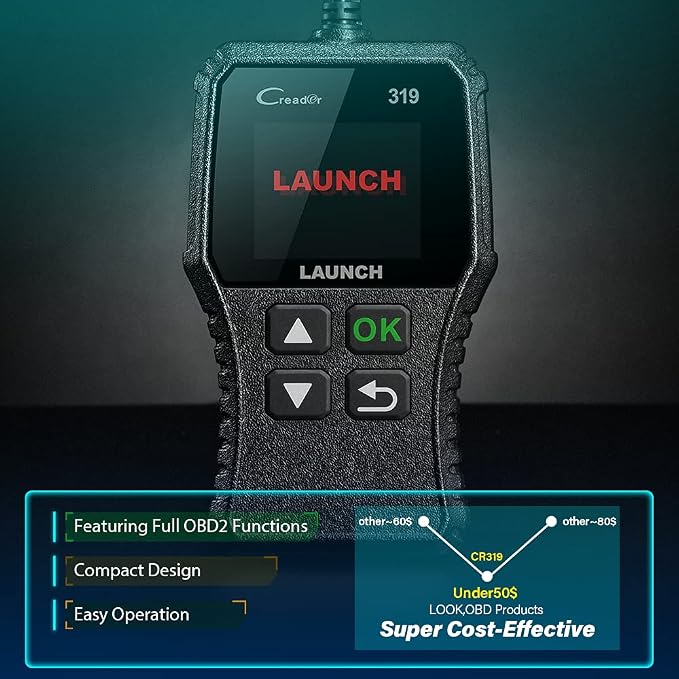 LAUNCH OBD2 Scanner Engine Fault Code Reader, CR319 Code Reader Scanner, CAN Diagnostic Scan Tool Supports DTC Lookup, Mode6 O2 Sensor for OBDII Protocol Cars Since 1996 Black