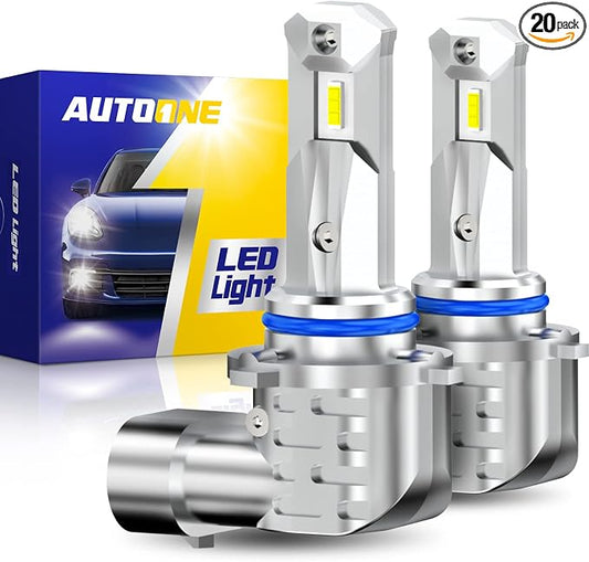 AUTOONE HB4/9006 Light Bulb Replacement 20,000LM 6000K, 5× Brighter, Mini 1:1 Form Factor, No-Wiring Plug-and-Play, Flicker-Free Canbus, 2-Pack