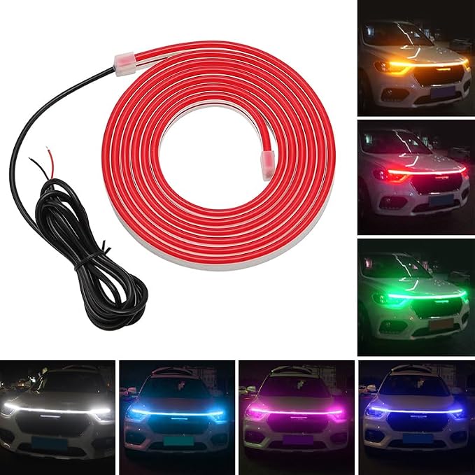 Universal Car Hood Daytime Running Light Strip, 79 Inch Car Hood Light Strip, Waterproof Led Hood Light Belt Flexible Led Auto Decorative Atmosphere Lamp 12V (Ice Blue)