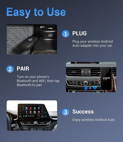 Android Auto Wireless Adapter for Factory Wired Auto Cars from 2016, Mini Android Auto Adapter Converts Wired to Wireless Car Play Dongle to USB& USB-C, Plug & Play, Online Update (Black)