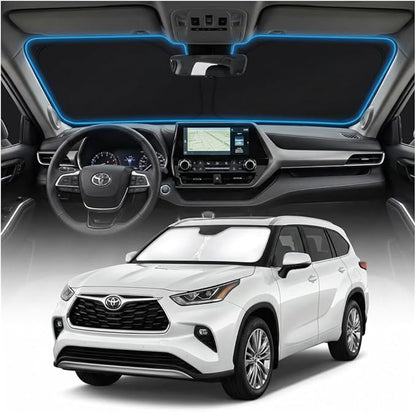 for Toyota Highlander Windshield Sun Shade Cover - Custom Fit Highlander Accessories 2020-2024 2025 2026 Foldable Sunshade UV Protection & Heat Shield Sun Visor Accessories