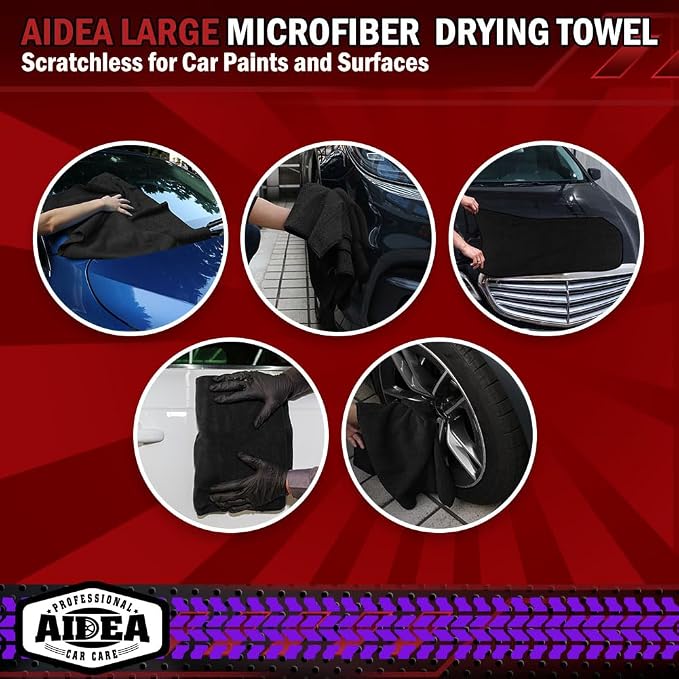 AIDEA Microfiber Towels for Cars-2PK, Large Professional Car Drying Towel, Scratch-Free & Absorbent Drying Towel for Cars, SUVs, RVs, Trucks, and Boats, 24inx 31in, Black
