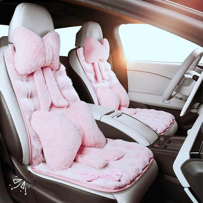 Car Neck Pillow Plush Bowknot Car Headrest Pillow Comfortable Neck Support for Driving Soft Touch Fabric Car Pillow Cute Interior Decor (Pink-1Pcs)