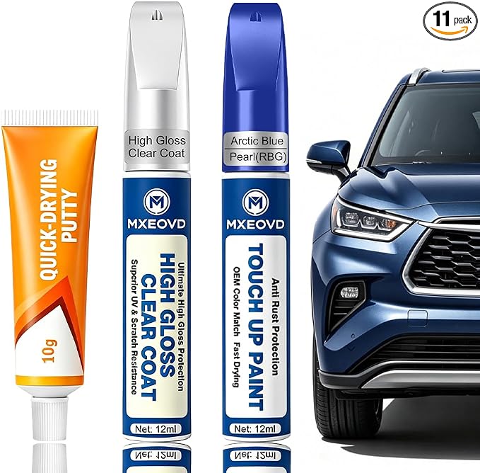 Arctic Blue Pearl RBG Touch Up Paint Compatible with Nissan, All in One Car Scratch Repair Kit with Primer Putty & Clear Coat, Complete Sanding Tools Set for Scratches Chips Nicks