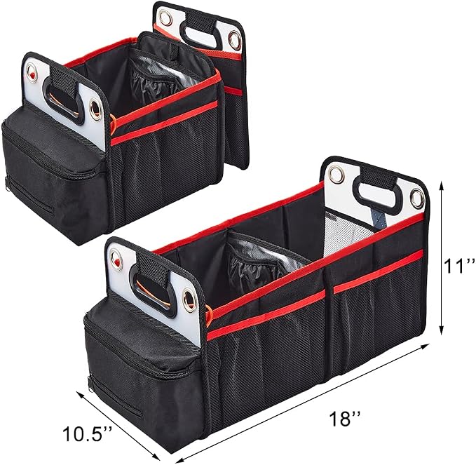 COVAX Car Trunk Organizer, Collapsible Back Seat Storage with Insulated Drinks Holder, Water Resistant Backseat Organizer for Diapers, Toys, Snacks, Books & More