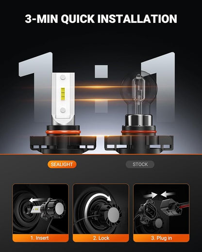 SEALIGHT 5202 LED Fog Light Bulbs, 18000LM 800% High Bright 50000 Hours Lifespan PS19W PS24W Fog Lights Led 5202 LED Bulb, 6500K Cool White Strong Penetration 5202 Fog Light Bulbs, Pack of 2