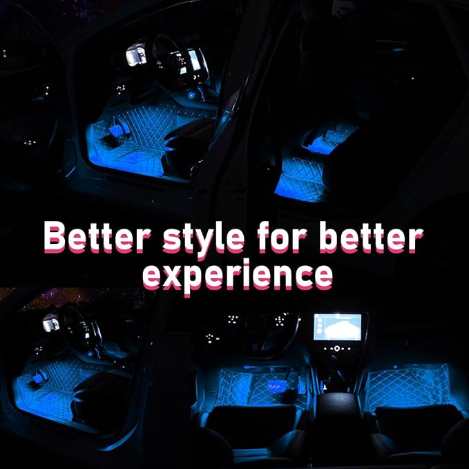 Car LED Strip Light, 24 LEDs RGB Neon Interior Atmosphere Lights, 12V Under Dash Ambient Night Light, Cigarette Lighter Auto Interior Decorative Lamp, Car Accessories (Ice Blue)