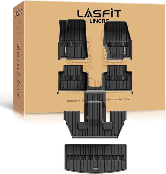 LASFIT Floor Mats for Jeep Grand Cherokee L 2021-2025 2026 (ONLY for 6 Seaters Without Center Console) All Weather Custom Fit Car Floor Liners Trunk Mat Accessories Black