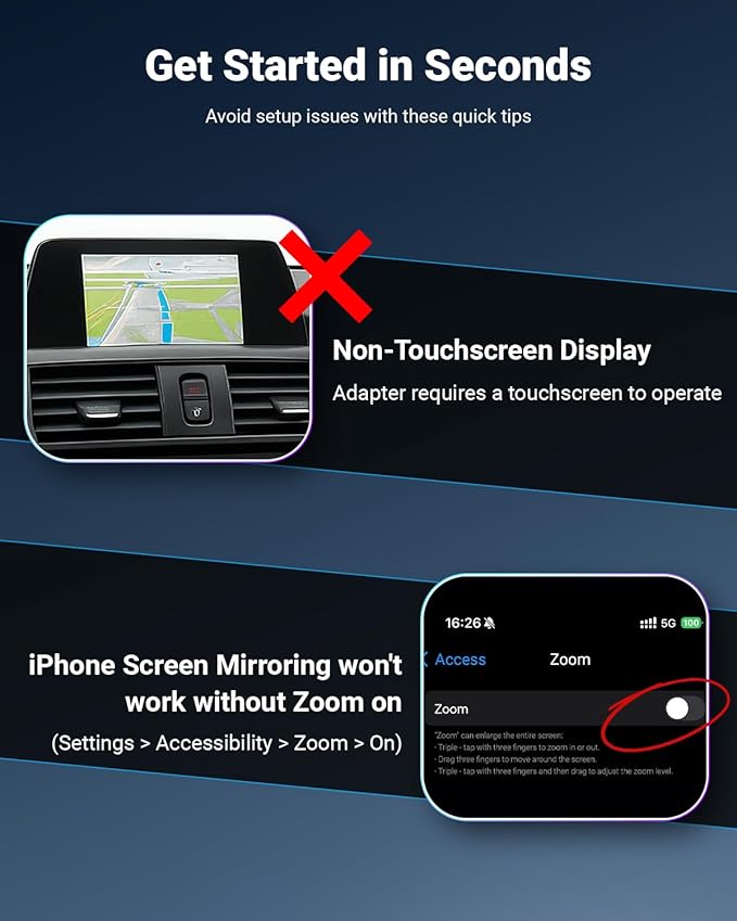Wireless CarPlay Adapter with Video Control, Mirror & Swipe via Car Touchscreen, Bi-Directional Mirroring, Dual Modes, Plug & Play, No App Needed, Gray