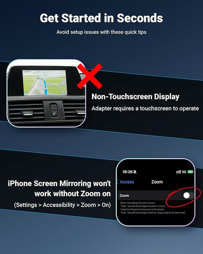 Wireless CarPlay Adapter with Video Control, Mirror & Swipe via Car Touchscreen, Bi-Directional Mirroring, Dual Modes, Plug & Play, No App Needed, Gray