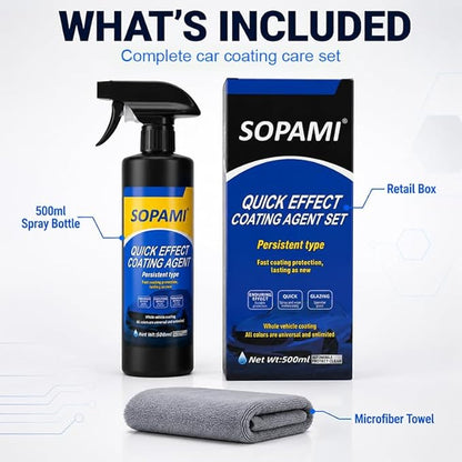 Sopami Car Coating Spray,Multi‑Purpose Quick Coating Spray | High Gloss Shine, Auto Body Wax Scraping and Polishing Waterless Wash, Wheels & Interior Surfaces (1 pcs)