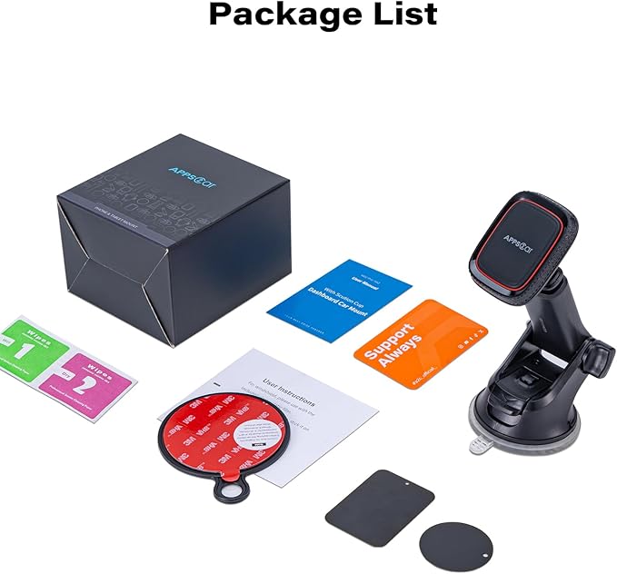 APPS2Car Magnetic Phone Mount for Car, Dashboard & Windshield Suction Cup Holder with Telescopic Arm, Requires Metal Plate for Proper Use, Fit for Android Smartphones(NOT for MagSafe)