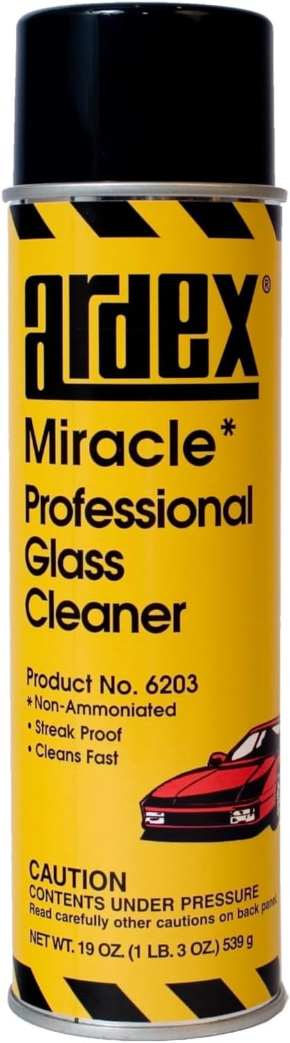Ardex Glass & Mirror Cleaner Miracle Glass 6203 - Professional Car Detailing Kit Interior Cleaner, Non-Ammoniated Formula for Streak-Free Shine on Automotive, Marine & RV Windows, 19 oz | Made in USA