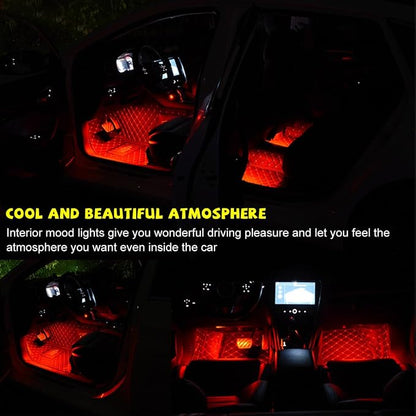 Car LED Strip Light, 48 LEDs RGB Neon Interior Atmosphere Lights, 12V Under Dash Ambient Night Light, Cigarette Lighter Auto Interior Decorative Lamp, Car Accessories (Red)