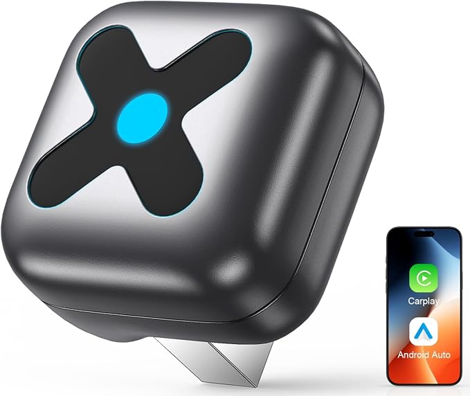 Wireless CarPlay Adapter for iPhone＆Android Auto, 3s Fast Auto-Connect, 5.8GHz WiFi, Bluetooth 5.4, Convert Wired to Wireless, No Delay, USB-C/USB-A/Extension Cable, Compatible with iOS10+/Android 10+