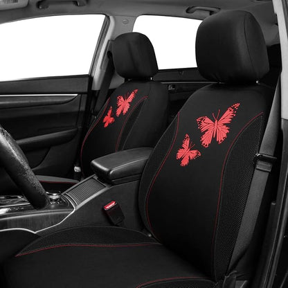 Flying Banner Butterfly car seat Covers ful Set Fashion Universal Lady Woman Female Rear Bench Split Colorized (Full Set, Red Black)
