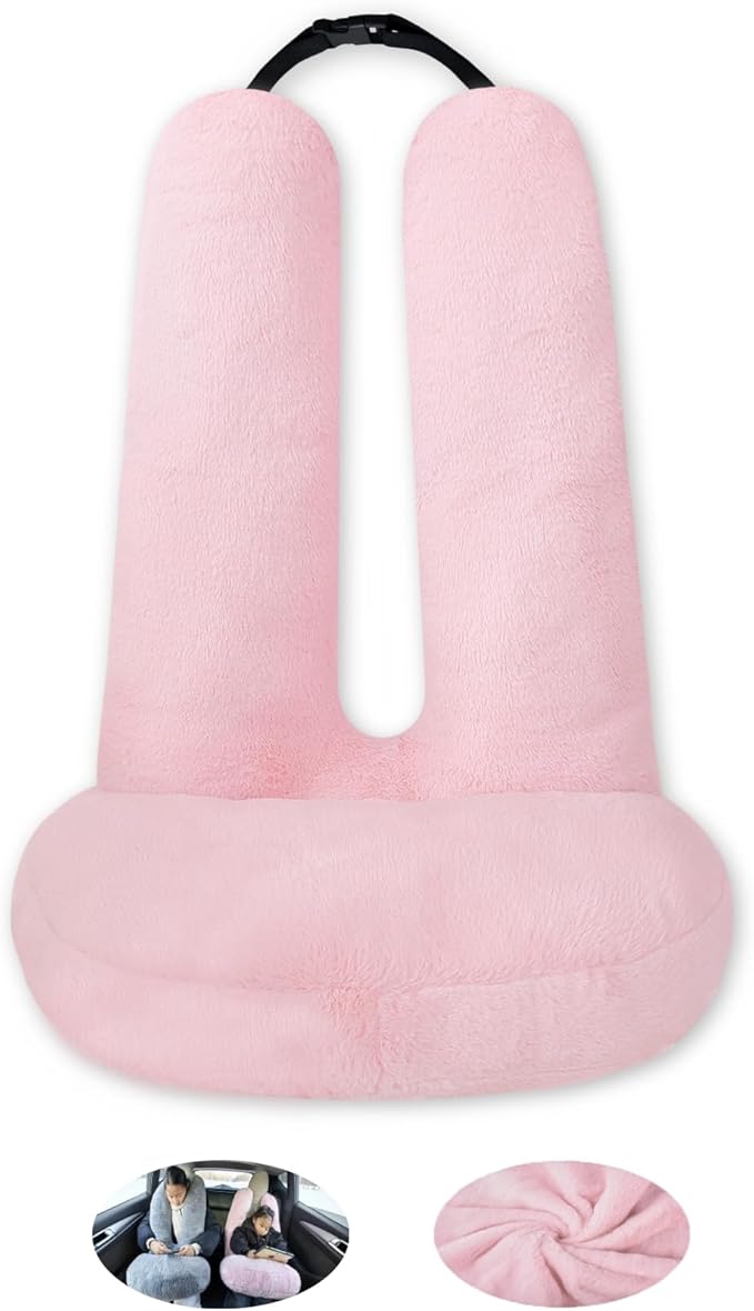 FHSGGP Travel Pillow Car Travel Sleep Support Pillow 2-in-1 Lap Pillow and Car Pillow with Neck and Body Support for Adults and Kids on Long Trips Kids Travel Pillow Pink