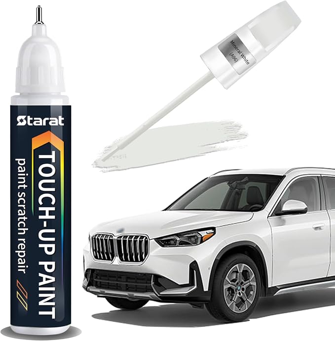 Mineral White(A96) Touch Up Paint Pen for BMW 2-in-1 Quick & Easy Car Scratch Repair Kit Exact OEM Match for X5/X4/iX3/X3/X2/X1/5/1 Series