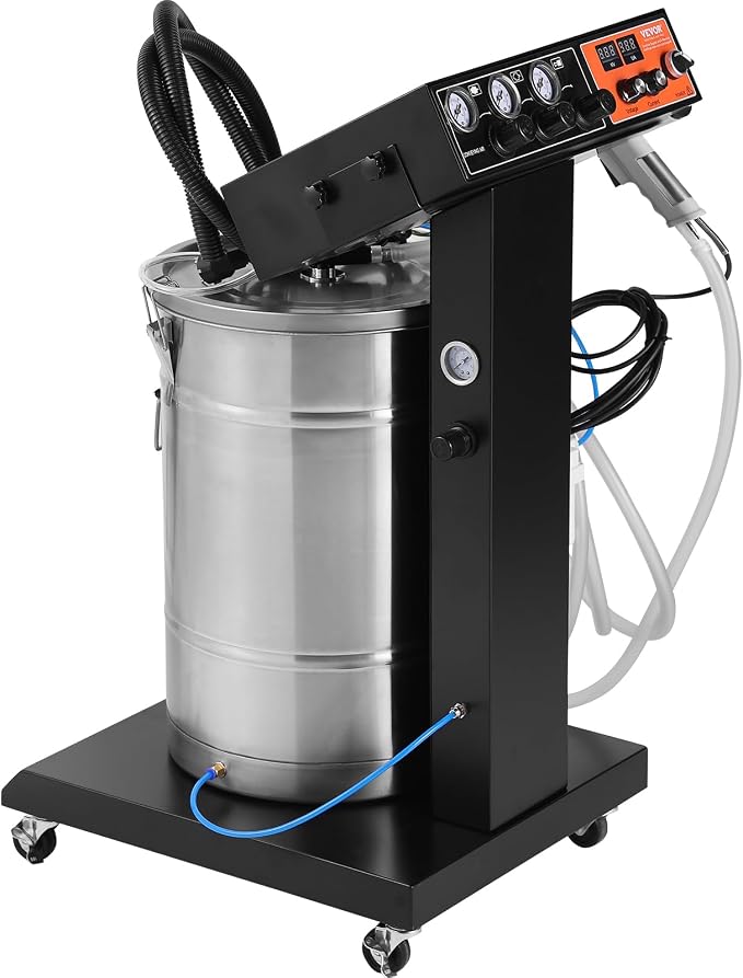 VEVOR Powder Coating System - 40W 100KV Electrostatic Output Kit with 50L Powder Hopper, 450g/Min Spray Gun & Trolley Base, Indoor/Outdoor