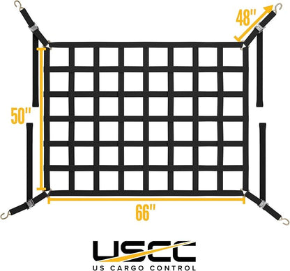 US Cargo Control Cargo Net for Pickup Truck Bed 5.5 FT x 4.2 FT, Adjustable Truck Cargo Net with S-Hooks & Cam Buckles, Fits Short Pickup Beds - Can Also Use in Trailers, Garages, Sheds