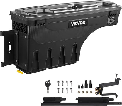 VEVOR Truck Bed Storage Box, Lockable Lid, Waterproof ABS Wheel Well Tool Box 6.6 Gal/20 L, Compatible with Chevrolet Silverado 1500 GMC Sierra 1500 2019-2020, Driver Side, Black