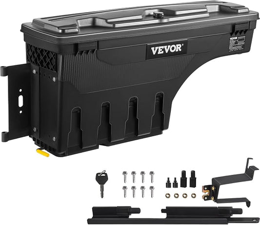 VEVOR Truck Bed Storage Box, Lockable Lid, Waterproof ABS Wheel Well Tool Box 6.6 Gal/20 L, Compatible with Chevrolet Silverado 1500 GMC Sierra 1500 2019-2020, Driver Side, Black