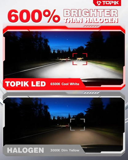 TOPIK H11 9005 Light Bulbs Combo, 60000LM Brighter H9 H8 HB3 6500K Cool White Light, Fog Light Compatible, 1:1 Mini Halogen Size H11 H9 H8 & 9005 HB3 Light, Plug-N-Play, 4PCS