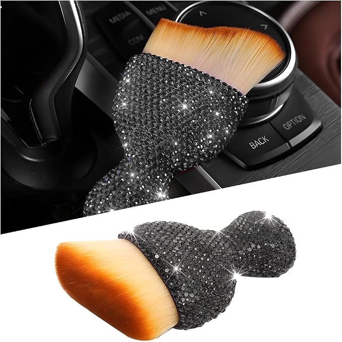 Bling Car Detailing Brush, Crystal Rhinestone Non-Scratch Vehicle Cleaning Dust Brush for Air Vent & Dashboard, Soft Bristles Automotive Interior Cleaning Tool, Universal Fit (Transparent Gray)