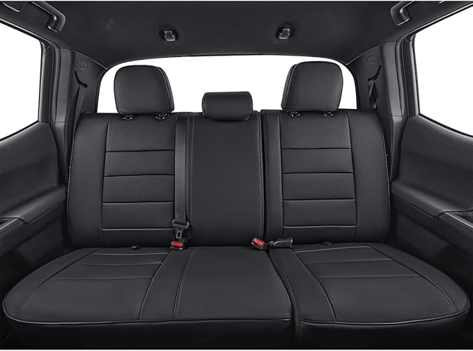 EKR Custom Fit Tacoma Rear Car Seat Covers for Toyota Tacoma (Petrol) 2024 2025 2026 Double cab SR/SR5/TRD Sport/TRD Off-Road/Limited - Second Row Only,Faux Leather(Black)