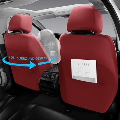 Premium Leather Car Seat Covers Front Pair,Universal Fit for Cars,Trucks&SUVs,Waterproof Car Seat Cushion,Full Coverage Car Seat Protector with 2 Seats,Wine Red