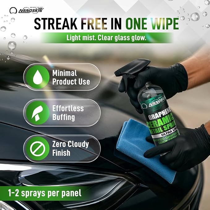 Nanoskin Graphene Ceramic Detail Spray 55 Gallons – Hydrophobic Waterless Quick Detailer for Car Detailing | Prolongs Waxes, Sealants & Coatings| Dust Buster, Clay Bar Lubricant, Drying Aid & More