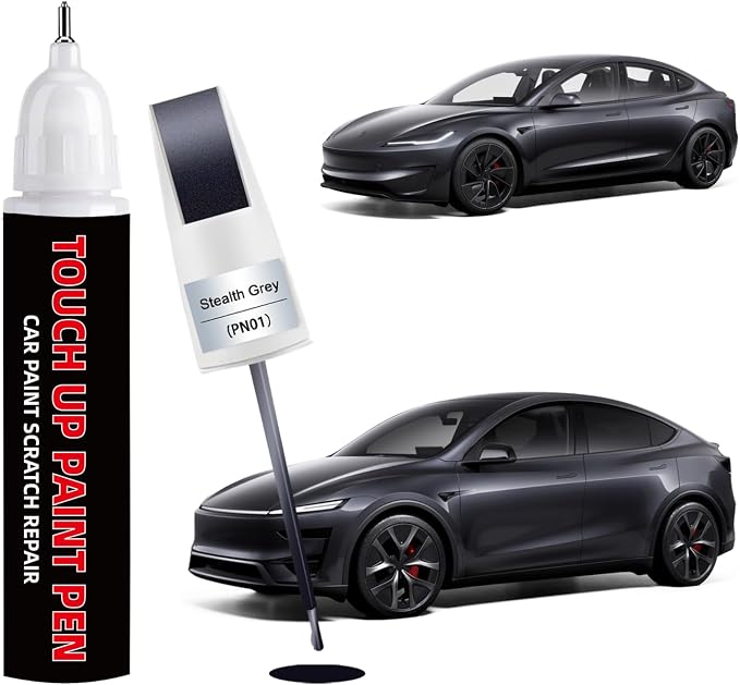 Stealth Grey(PN01) Car Touch Up Paint Compatible with Tesla 2-in-1 Car Scratch Repair Pen with Fine Tip&Brush, DIY Color-Code Matched Auto Paint for Small Rock Chips Door Scratches Paint Nicks Bumper Marks