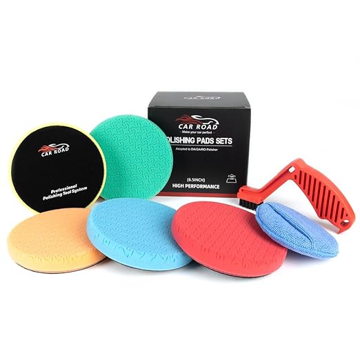 CARROAD 7pc 6.5 Inch Patterned Polishing Pads Kit - Microfiber & Foam Buffing Pads for Orbital/DA Polisher - Scratch & Swirl Removal - Hook & Loop Backing - Washable & Reusable