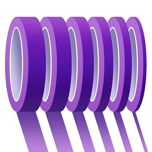 6 Rolls Fine Line Tape 1/16, 1/8, 1/5, 2/5, 1/2, 3/4 Inch x 55 Yard Fineline Masking Tape Painter Adhesive Automotive for DIY Car Auto Paint (Purple, Mixed Sizes)