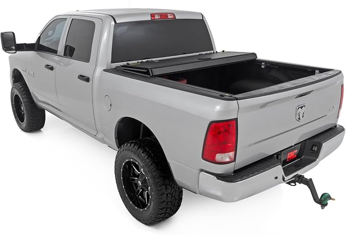 Rough Country Hard Flip Up Truck Bed Tonneau Cover for Ram 1500, Classic (2009-2018) - Fits 5'7" (67.4") Bed, Weather-Resistant, Tri-Fold Aluminum Panels