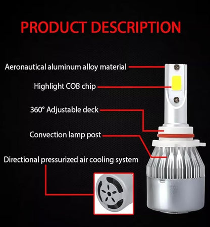 2PCS H8/H9/H11/9006/9005/H7/H4/H13/9007/9004 Car LED Light, 6000K 3800LM Super Bright High and Low Beam Bulb C6 LED Fog Light Headlight Bulb Replacement, Plug & Play, Car/trucks (9006/9012/HB4)