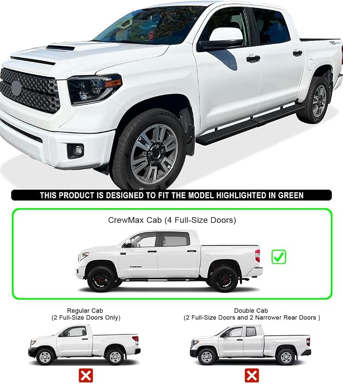 APS (Black 6 inches) Stainless Steel Running Boards Nerf Bars Side Steps Compatible with Toyota Tundra 2007-2021 CrewMax