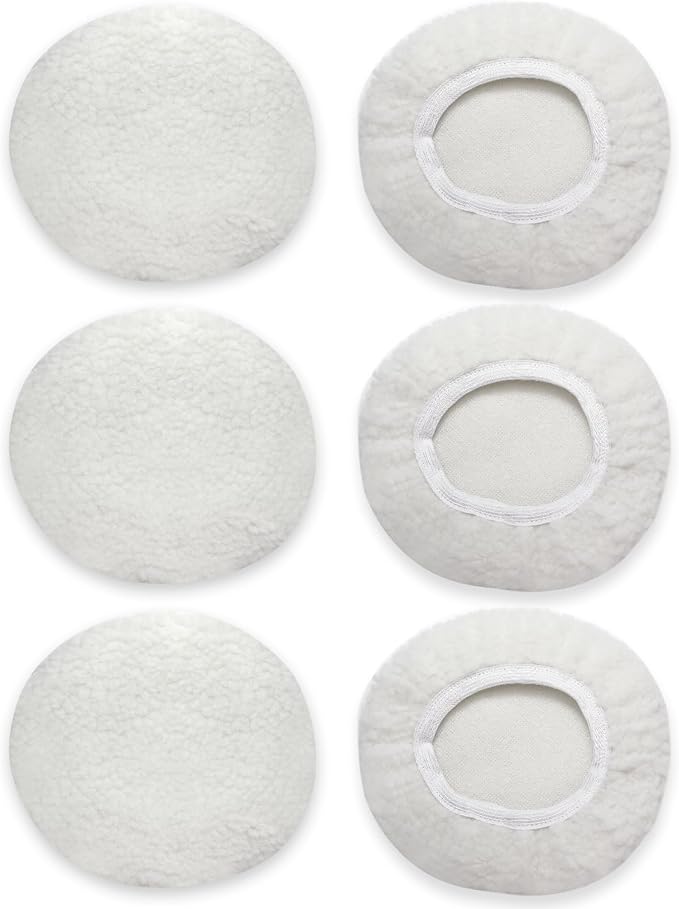 6 PCS Car Buffing Pads for 9-10 Inch Orbital Polisher, Lamb Fleece Polishing Pad Buffer Polisher Bonnets, 9-10 Inch Polishing Pads Cover Waxing Pads for Car Detailing (White)