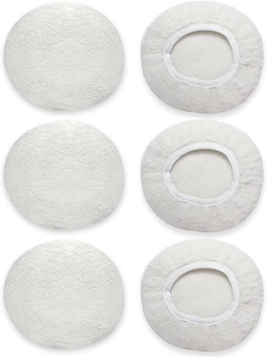6 PCS Car Buffing Pads for 9-10 Inch Orbital Polisher, Lamb Fleece Polishing Pad Buffer Polisher Bonnets, 9-10 Inch Polishing Pads Cover Waxing Pads for Car Detailing (White)