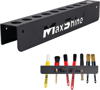 Maxshine Universal Detailing Brush Holder | Wall-Mount Organizer Holds Up to 10 Brushes | Rust-Resistant Iron Construction, Easy Installation for Garage, Car Care, Mobile & Home Use