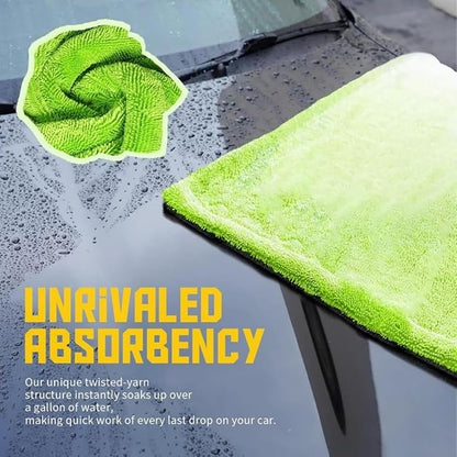 1200GSM Microfiber Car Drying Towel, Double-Twist Loop, Ultra-Absorbent, Quick-Dry, Lint- & Streak-Free, Scratch-Safe, for Car Wash & Detailing (1 Pack) (Dark Grey & Green, 24" x 36")