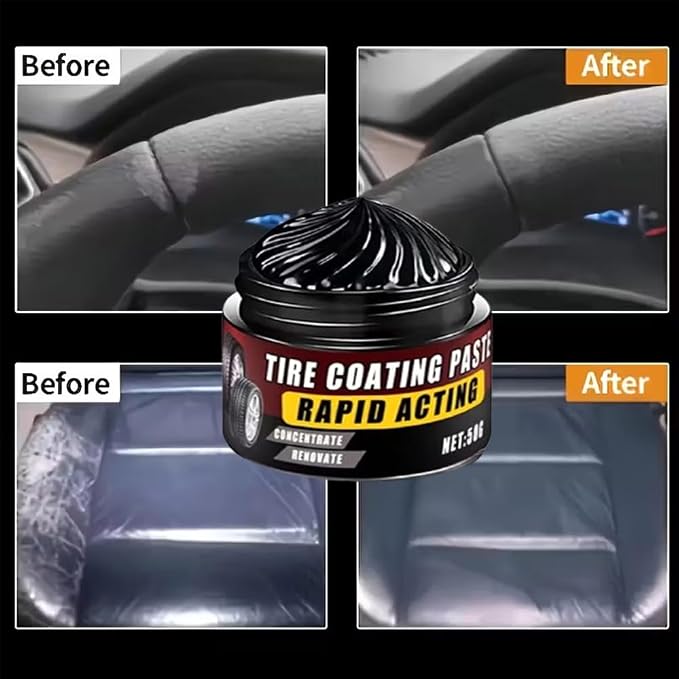 Premium Tire Coating & Trim Restorer, Tyre Nourish Cream, Car Tire Shine with Sponge, Tire Polishing Paste, Ceramic Coating Bring Back the Original Deep Black Shine to Rubber and Plastic (3, 50g)