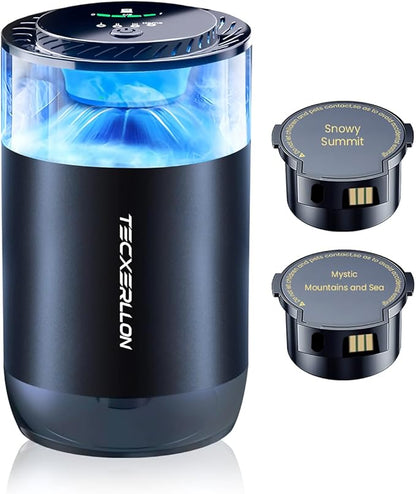 TECXERLLON Smart Car Air Freshener Diffuser with Ambient Light, Oil Level Indicator, 2 Scent Refills, Auto On/Off, 4 Mist Modes, 1600 Sprays Rechargeable Aroma Diffuser for Car, Home, Office, Bedroom