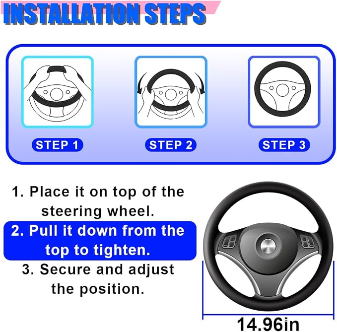 Craedli Nappa Leather Car Steering Wheel Cover, Breathable Non-Slip Automotive Steering Wheel Protector Universal Fit 14.5-15 Inch, Car Interior Decoration Accessories for Trucks, SUVs (CarbonFiber)