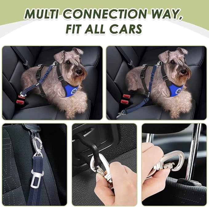 Lukovee Dog Car Harness Seat Belt, Adjustable Mesh Breathable Vest with Elastic Bungee Tether, Soft Padded 2-in-1 Safety Car Harness Seatbelt for Small Medium Large Dogs (Blue,M)