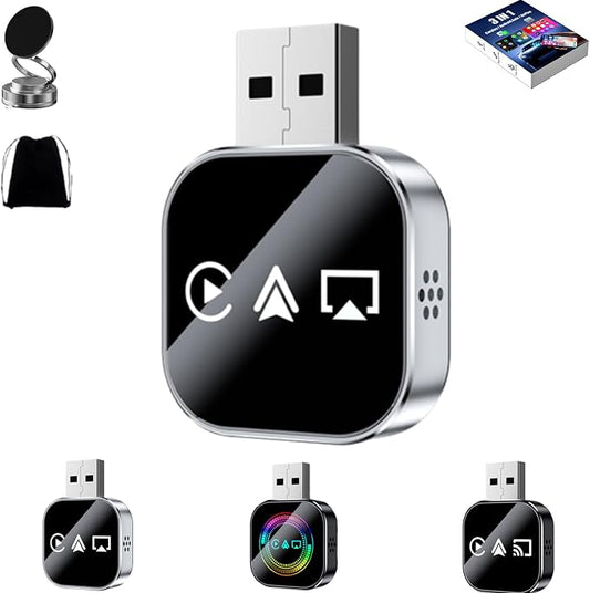 3-in-1 Car Adapter (2026 Model), Carplay Wireles Adapter, Mini Size, Compatible with Apple Carplay, Android Auto & Mirror Link, Plug & Play, Fast Response & Stable Connection (B, for Android)