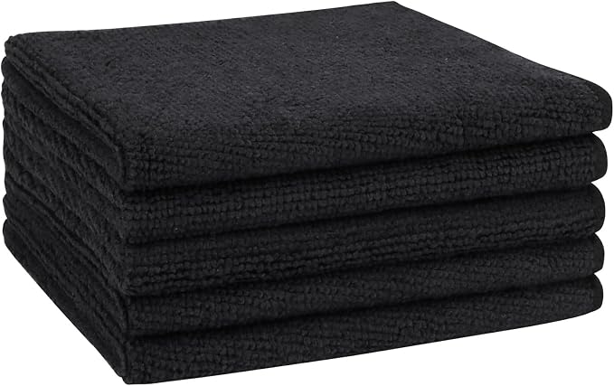 AIDEA Microfiber Cleaning Cloth Black 5PK, Microfiber Towels for Cars, Premium Car Cloths, Dusting Cloth Lint Free Cleaning Rags for SUVs, House, Kitchen, Window, Workshops,12×12"