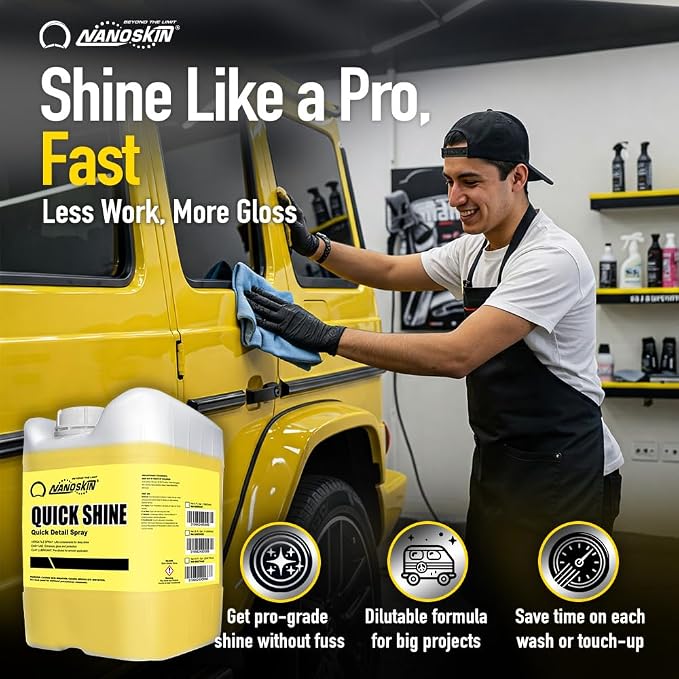 Nanoskin QUICK SHINE Quick Detail Spray 30 Gallons - Waterless Detailer Spray for Car Detailing | Deep Gloss Car Wax Booster & Clay Lubricant | Removes Dust, Smudges, Fingerprints & Other Contaminants